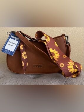 Wrangler Brown Shoulder Bag with Sunflower Accent Strap